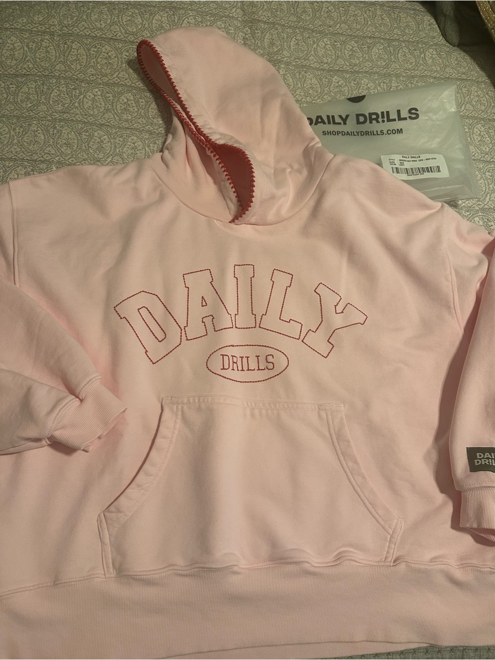 Daily Drills *sold out* Oversized Daily Hoodie- Cupid Pink & Heart Stitch- XS/S
